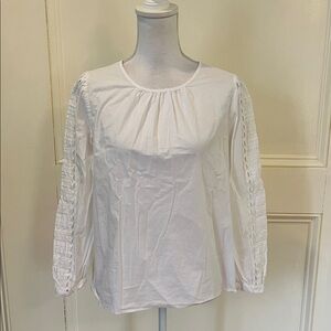 J. Crew White Cotton Blouse with Textured Sleeves